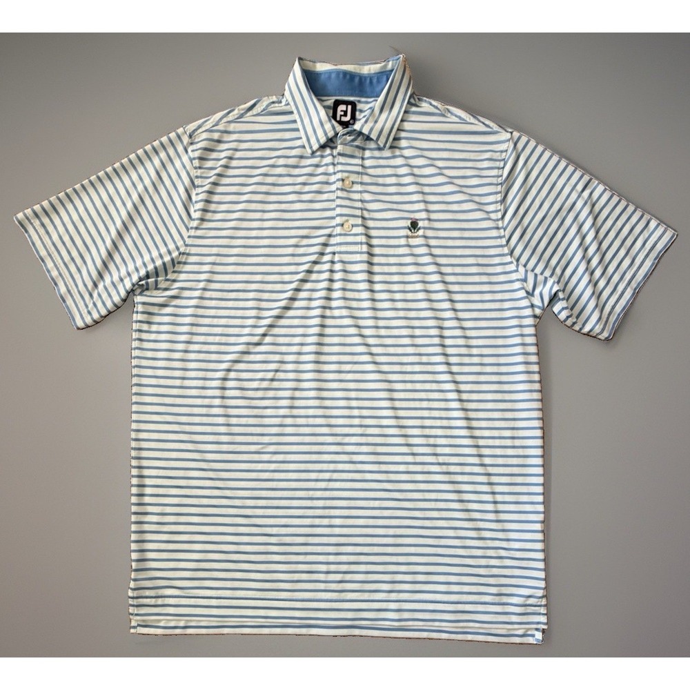 FootJoy Golf Short Sleeve Polo Shirt Green Blue Striped Embroidered Logo XL JBHS